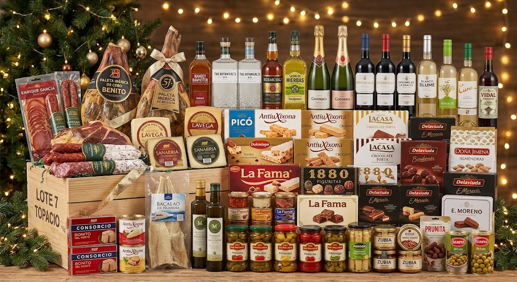 Cabaz de Natal Topázio Lote 7 com paletas ibéricas, queijos e doces artesanais