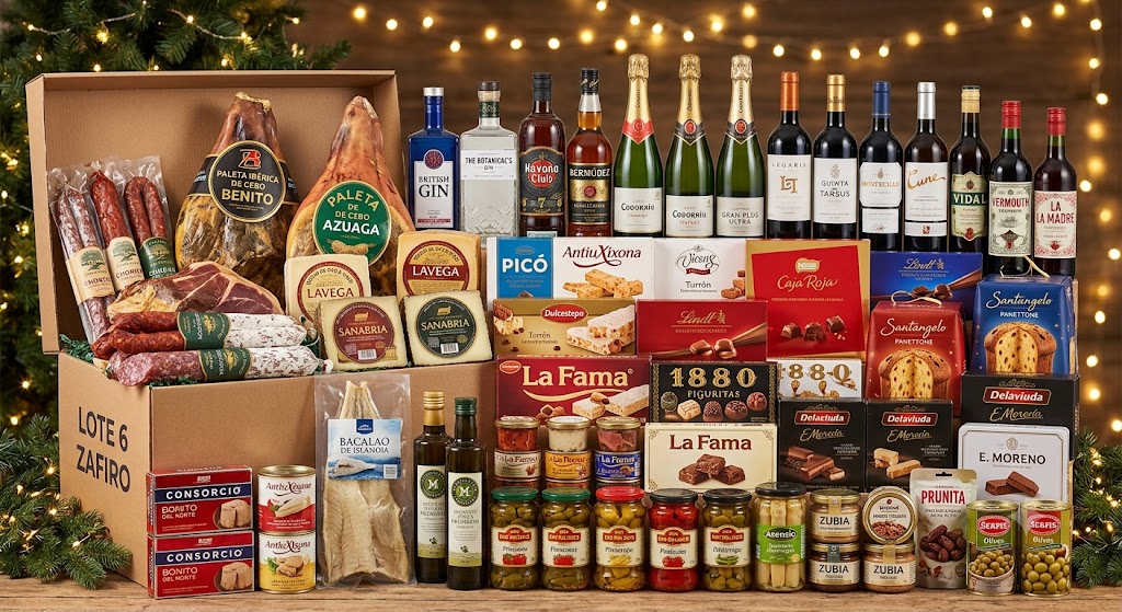 Cabaz de Natal Safira Lote 6 com paletas ibéricas, bacalhau e turrones