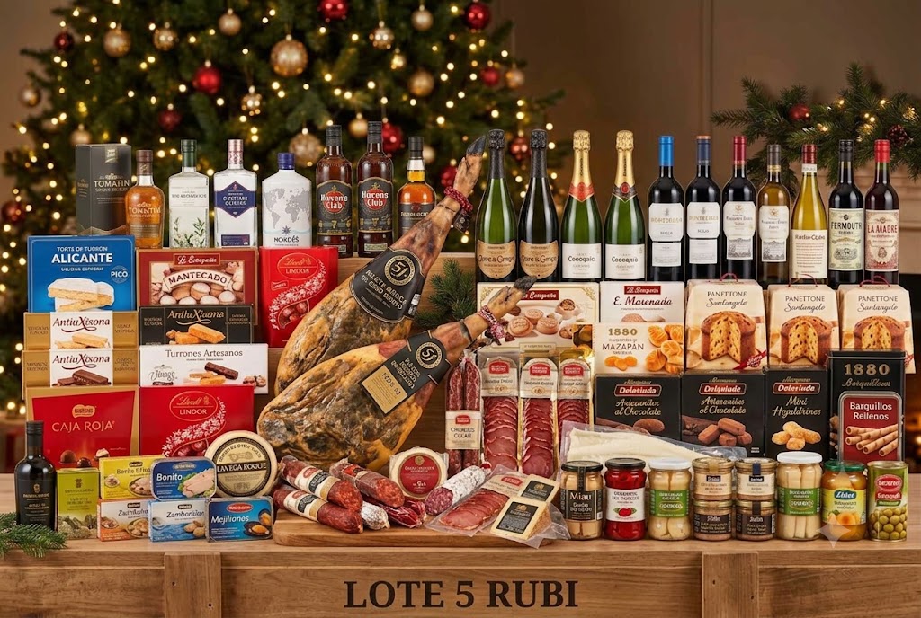 Cabaz de Natal Rubi Lote 5 com paleta ibérica, ron Havana Club e delicatessen