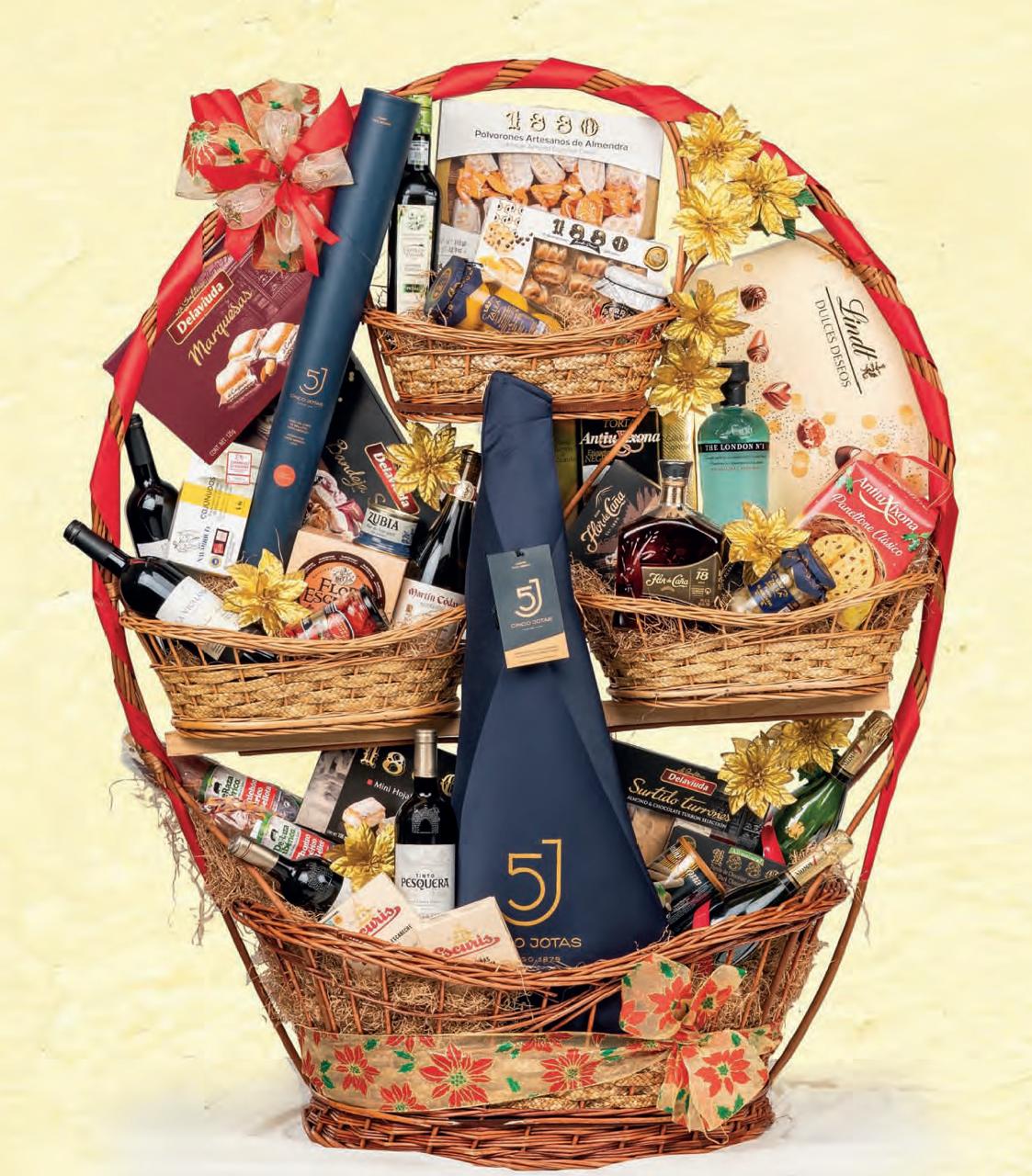 Cabaz de Natal grande com Panettone, Lindt e paleta Cinco Jotas